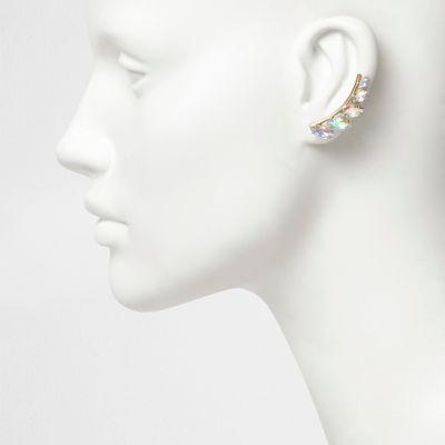Gold tone leaf gem ear cuffs